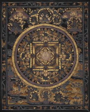 Old Pure Gold and Black Vintage Buddha Mandala | Rare Hand-Painted Thangka Painting